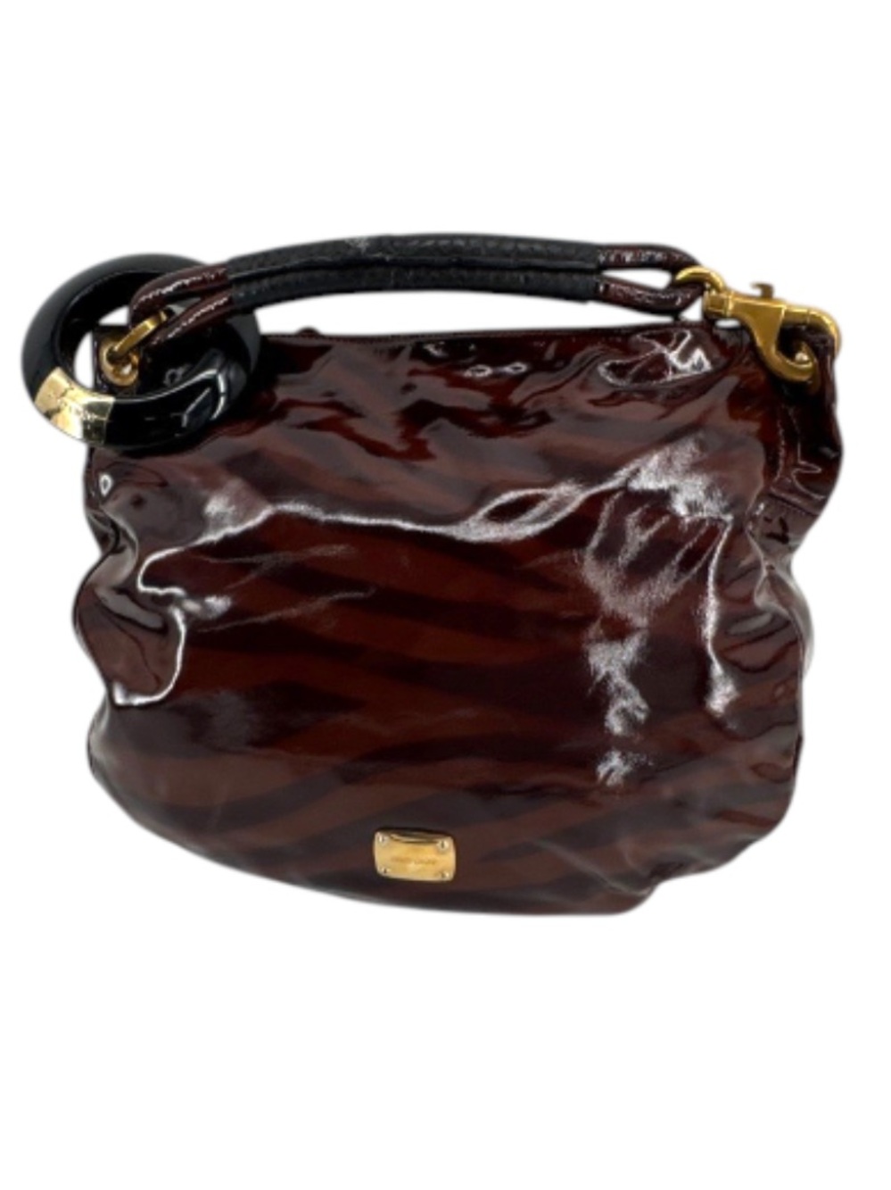 Jimmy Choo Brown Patent Leather Zebra-Stripe Shoulder Bag